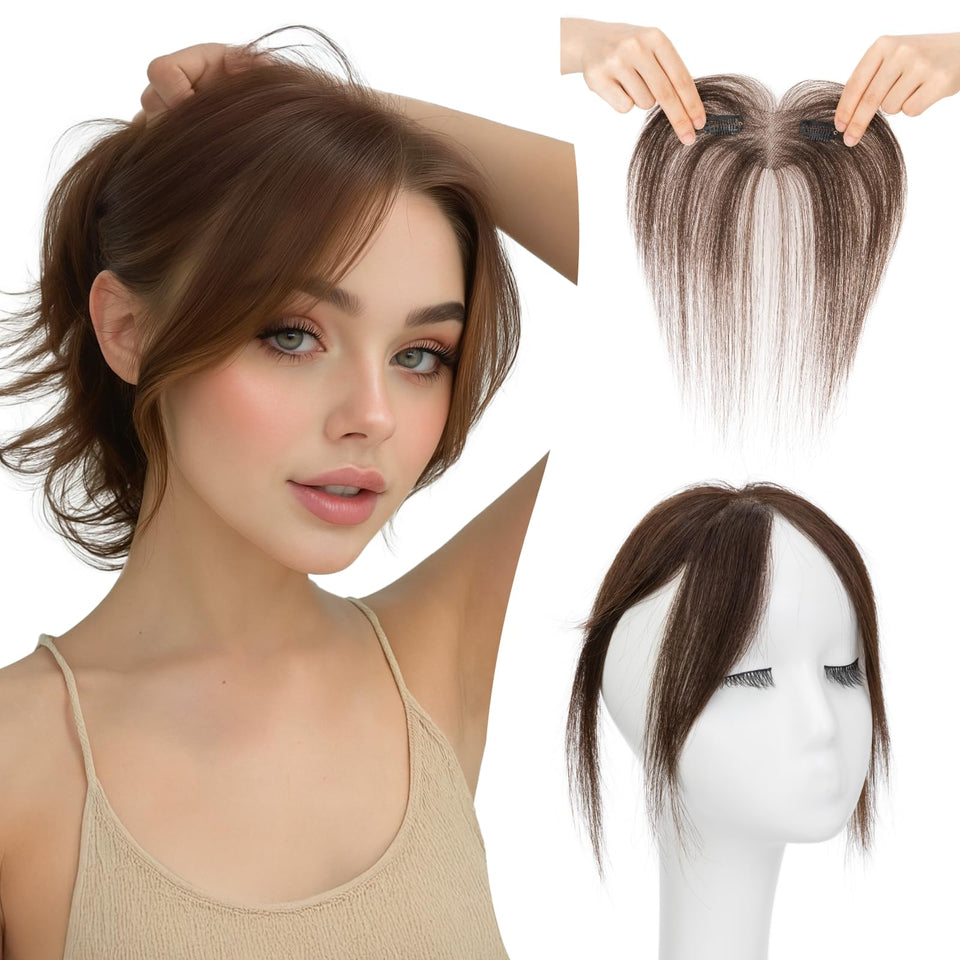 TESSHAIR clip-in bangs closeup with real human hair for seamless blend.