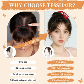 TESSHAIR bangs clip-in worn to demonstrate 360° seamless coverage.
