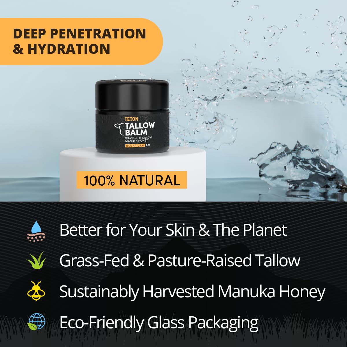 TETON Balm ingredients swirl with Manuka honey and olive oil