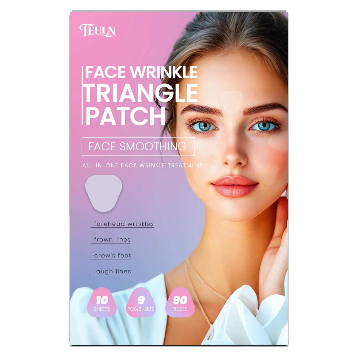 TEULN forehead patch closeup shows near-invisible, skin-friendly design for smoother expression lines overnight.