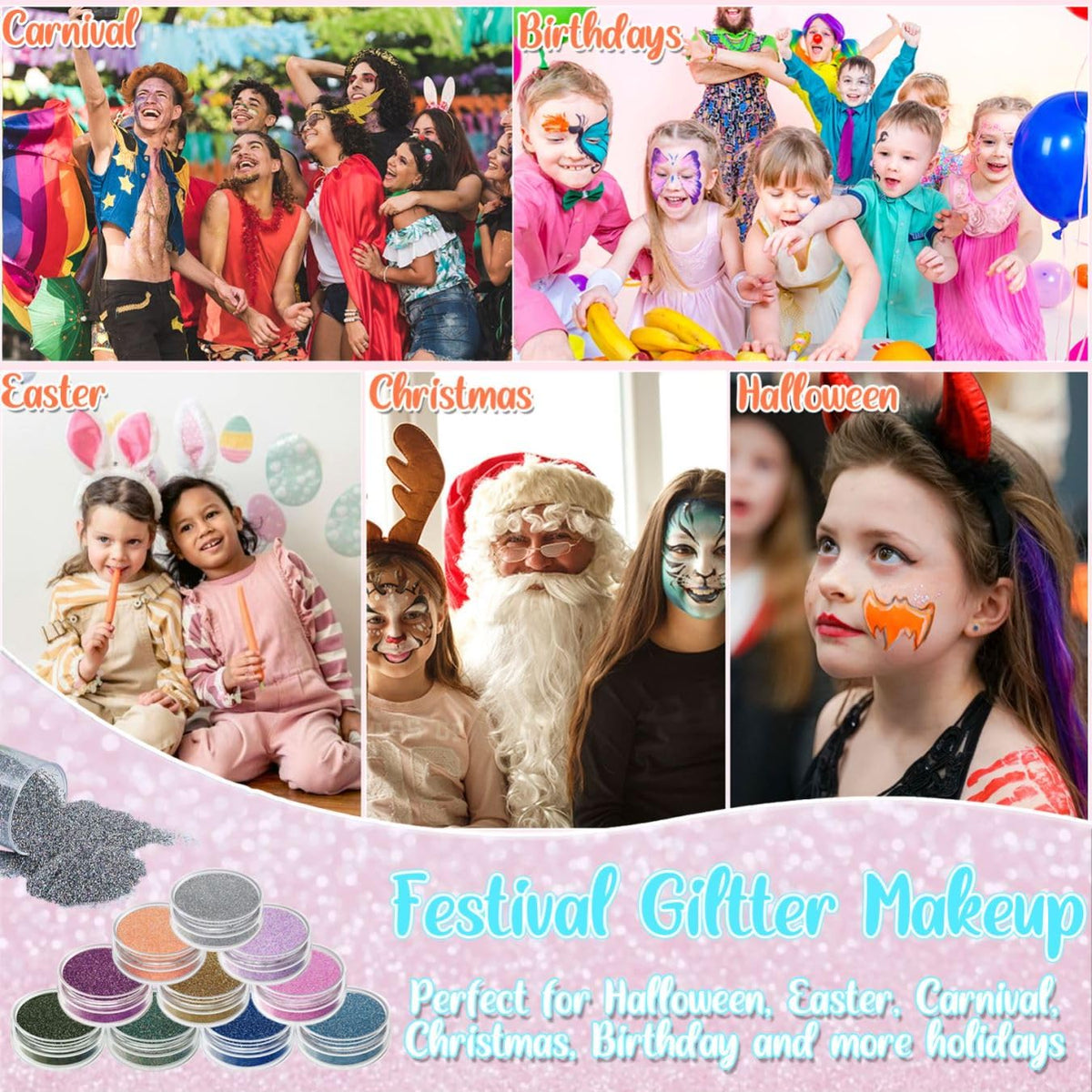 TEUVO Face and body glitter decoration kit for kids