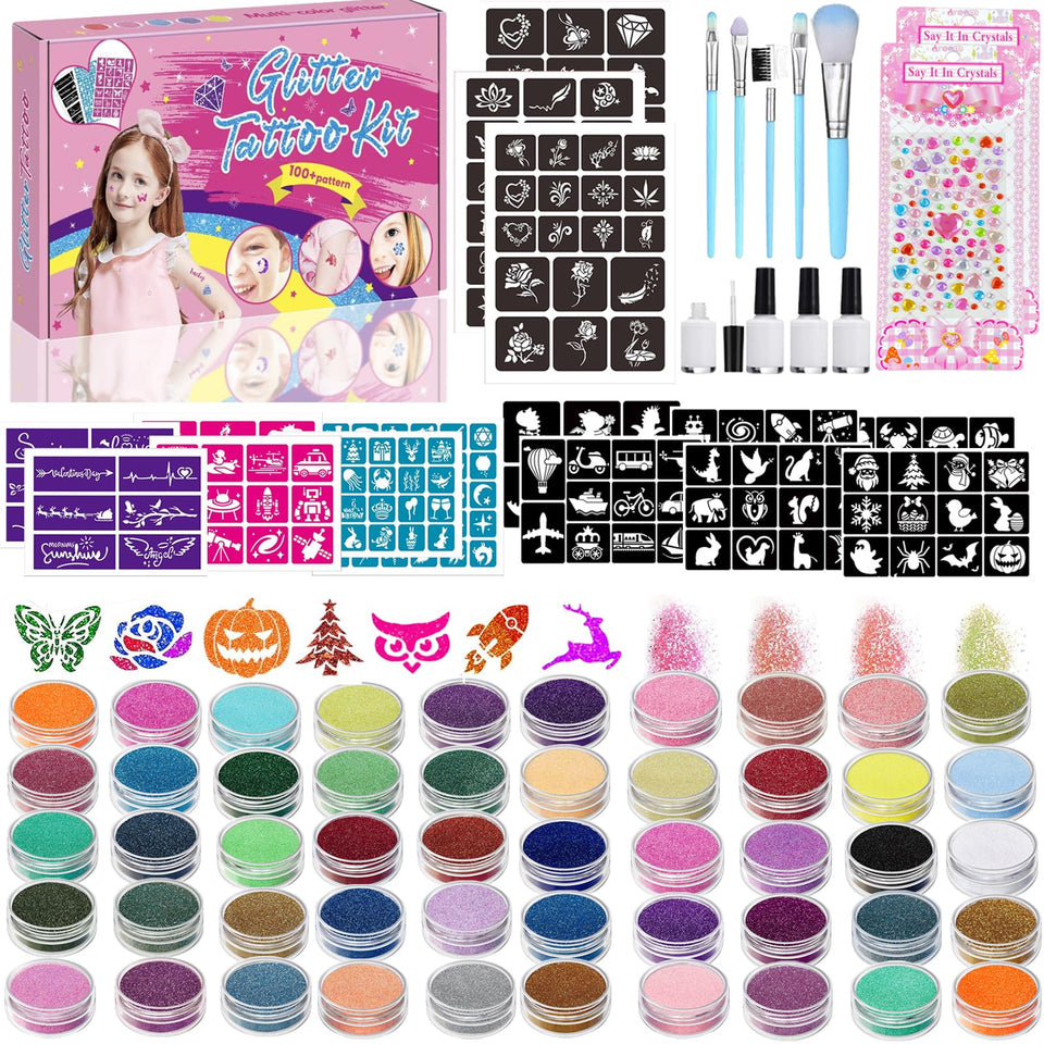 TEUVO Glitter Tattoo Kit with 50 colors for vibrant festival looks