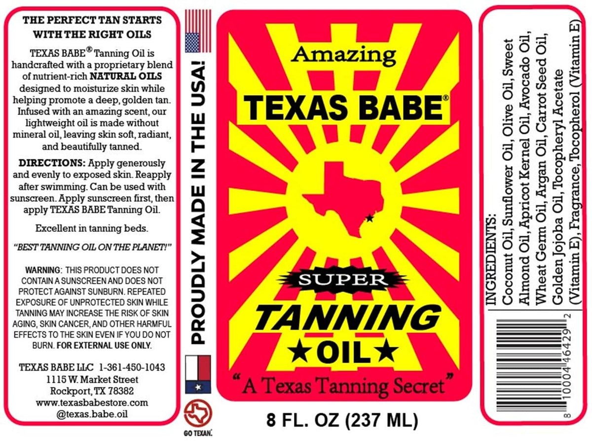 Texas Babe Tanning Oil Original fragrance detail conveys a beach-ready mood without heaviness.