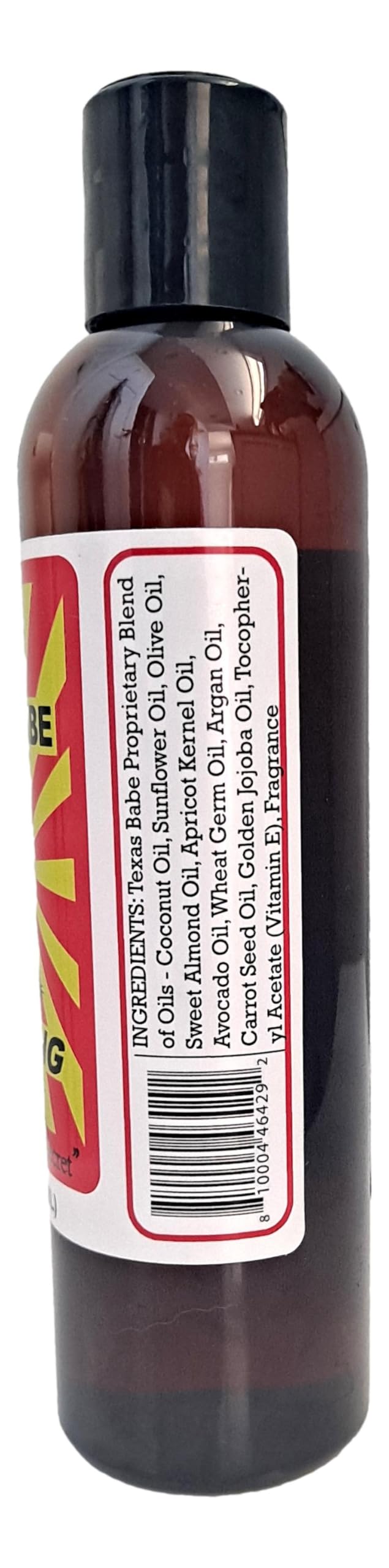 Texas Babe Tanning Oil Original being poured demonstrates smooth application for even coverage.