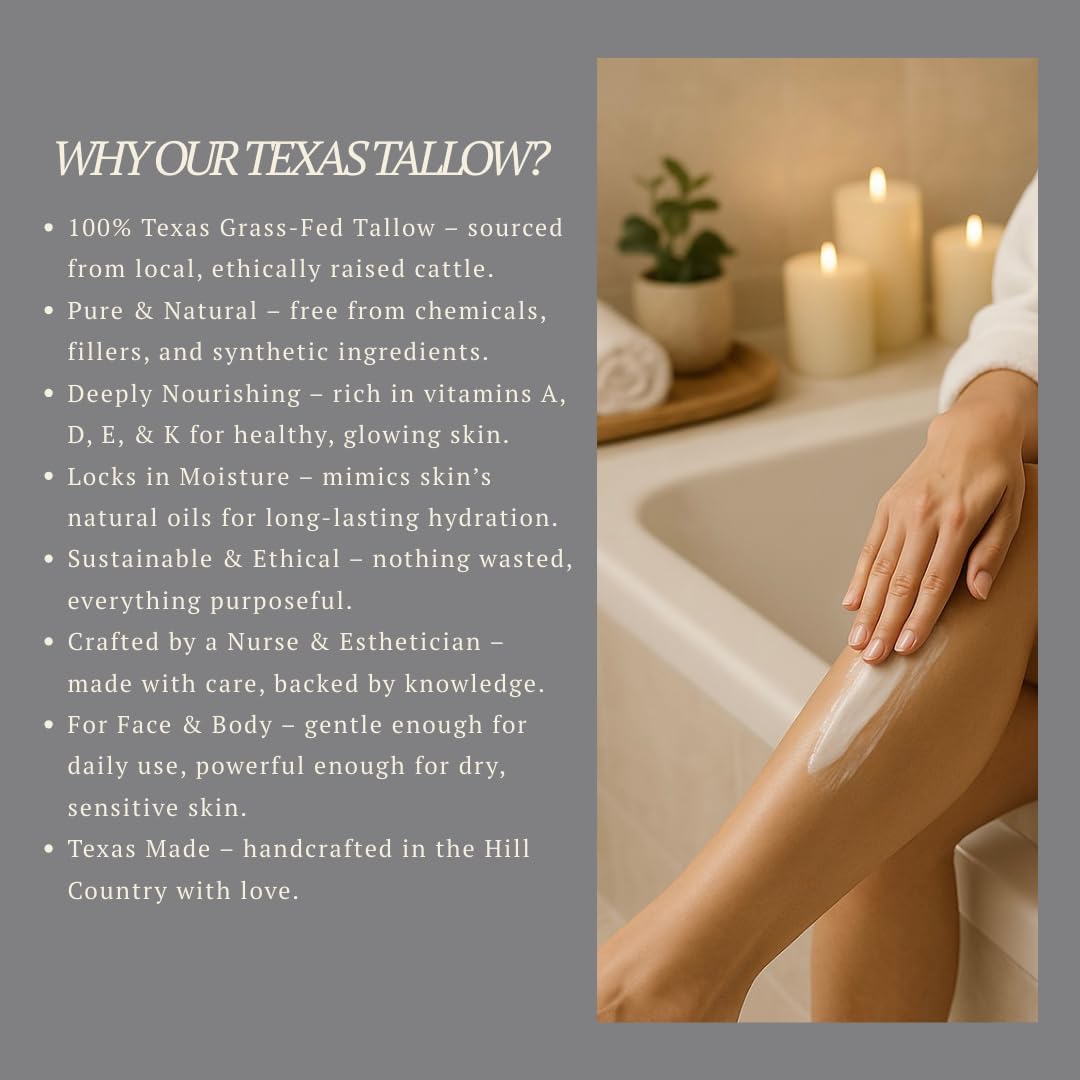 Texas Hill Country Essentials Beef Tallow Moisturizer on forearm for soothing hydration.