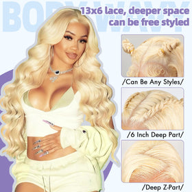 Texiora 32inch 613 lace front wig side part reveals seamless styling possibilities.