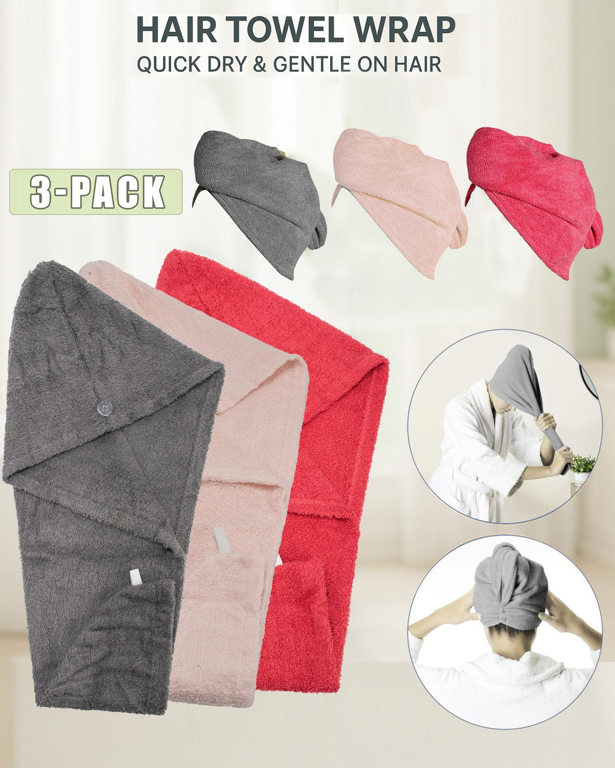 Textila Stores cotton hair wrap in grey supports long curls while absorbing water