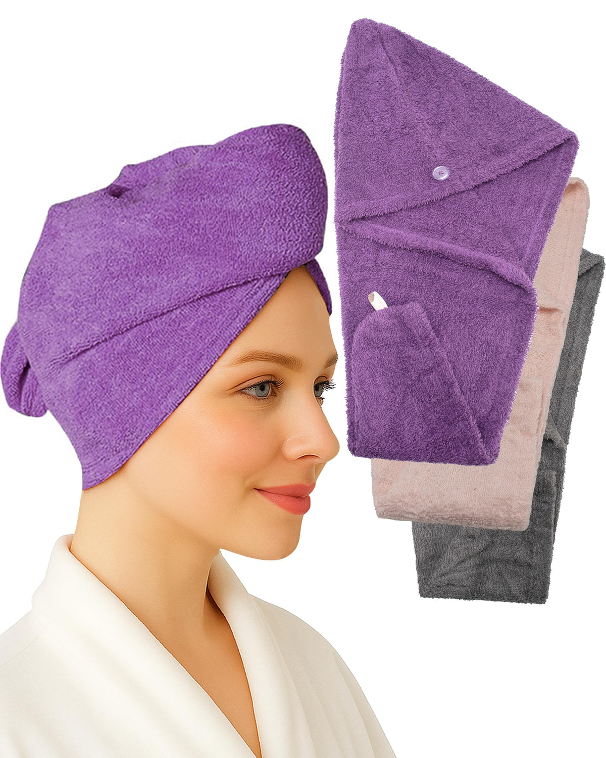 Textila Stores plum hair wrap turban absorbs water quickly.