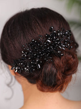 Teyglen luxury black crystal headband enhances formal gowns