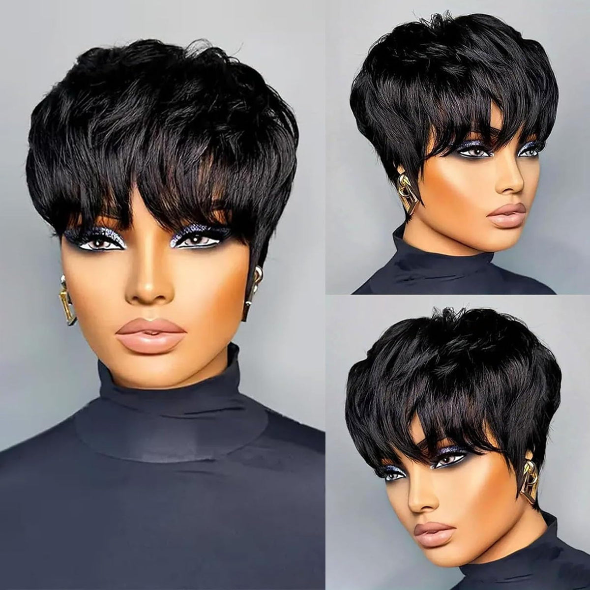 Tgezer Short Pixie Cut Wig front view shows natural shine and ease of daily styling