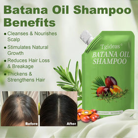 Tgideas Batana Oil Rosemary Shampoo label communicates paraben-free care for all hair types