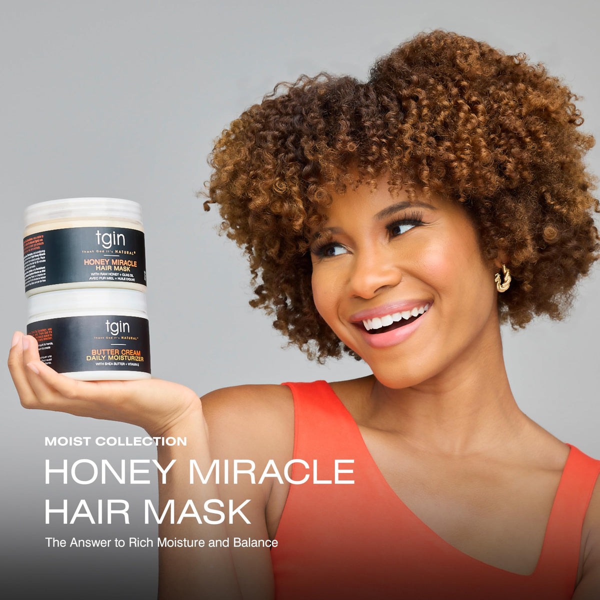 TGIN Honey Miracle Hair Mask jar closeup shows creamy formula ready to apply.