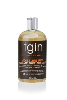 TGIN Moisture Rich Shampoo with foamy lather for gentle cleansing.