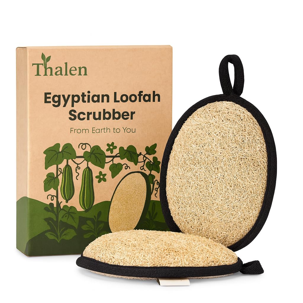 Cotton terry backing on Thalen loofah for gentle cleansing