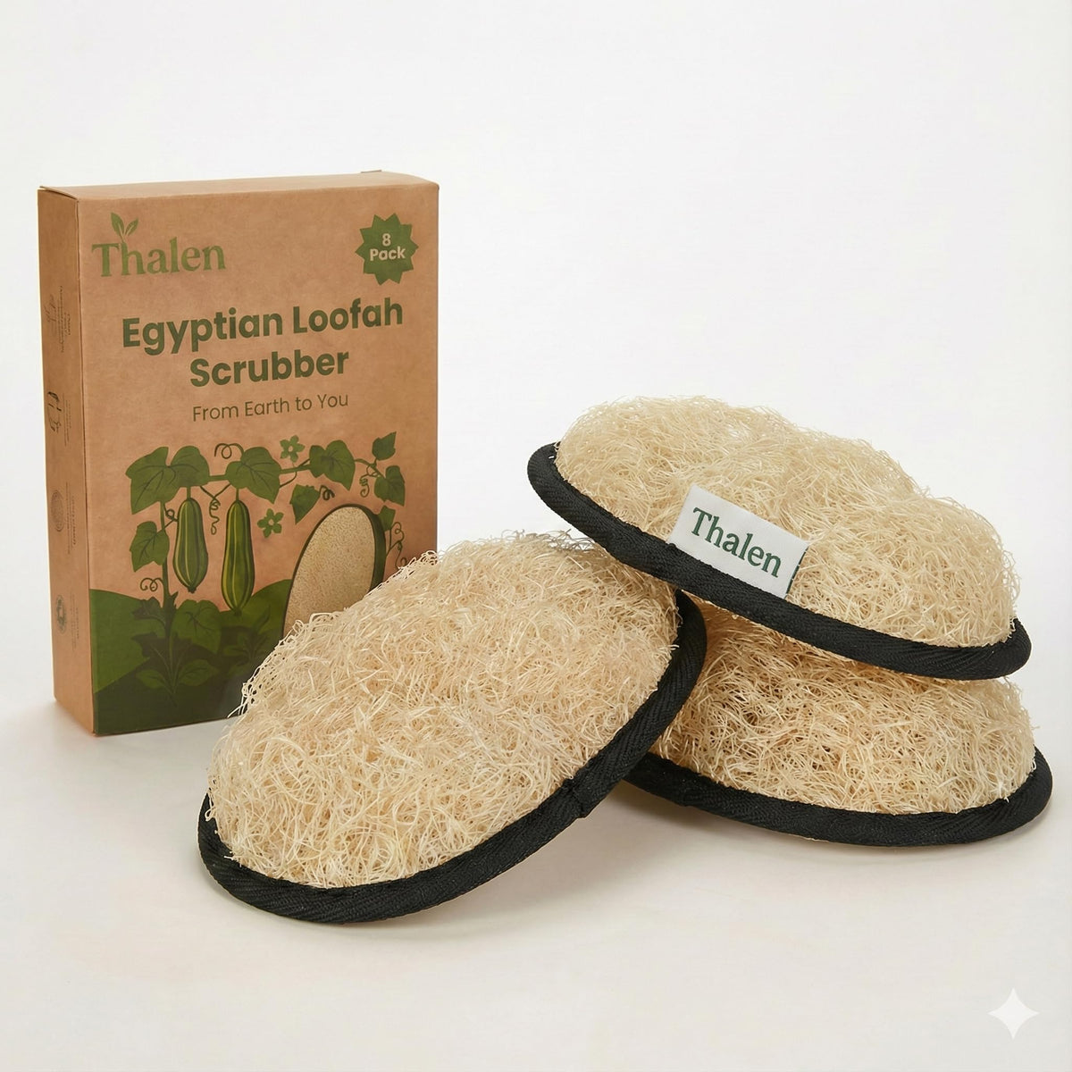 Thalen Egyptian loofah scrubber with dual-texture surface for deep cleansing