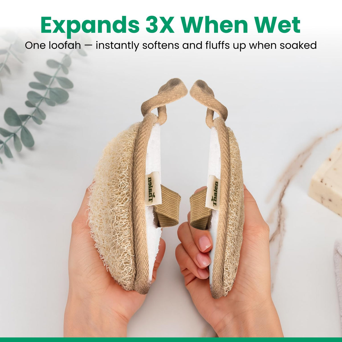 Thalen 3-pack biodegradable loofahs for zero-waste shower routine