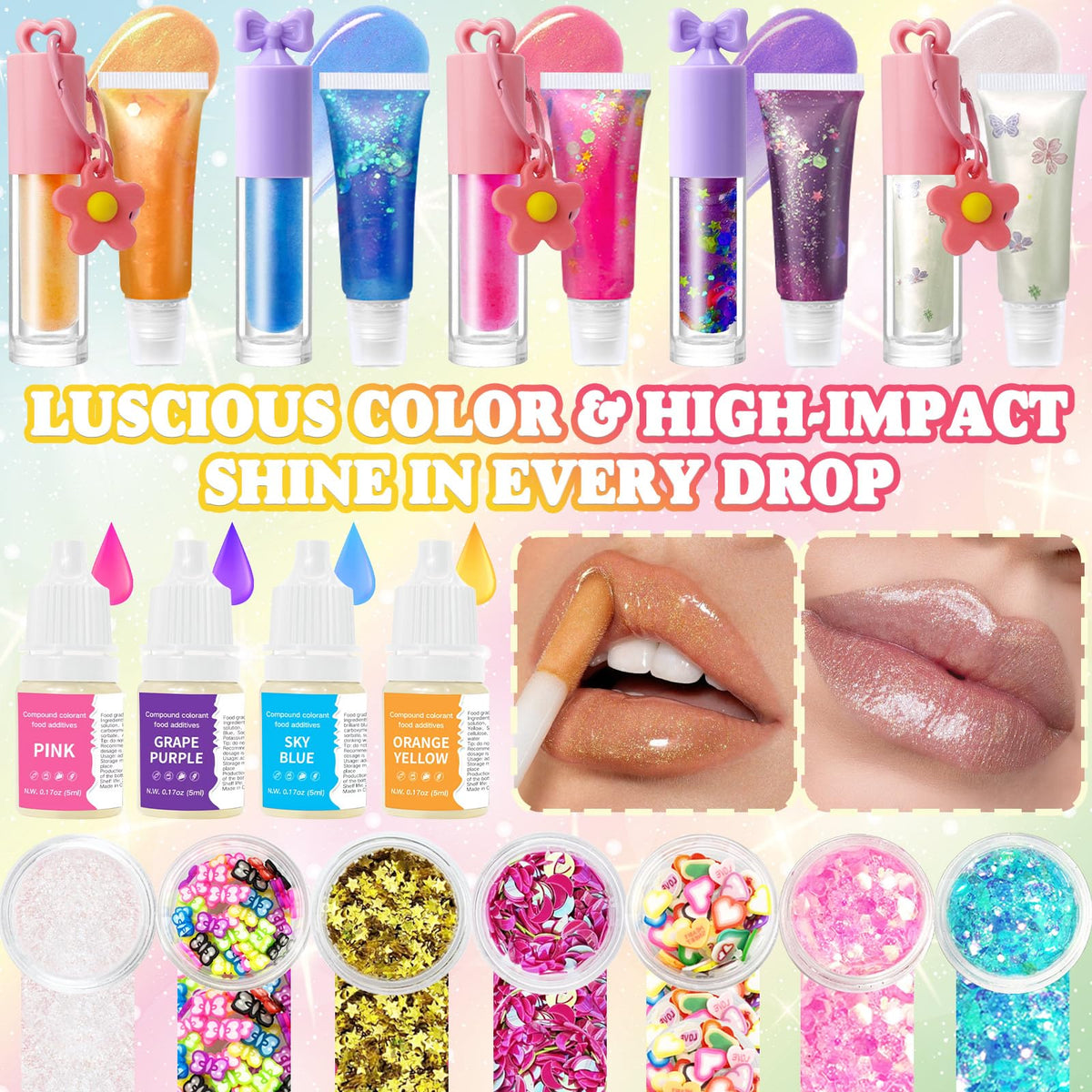Thaluna glitter and sequins for sparkling, personalized lip gloss