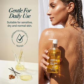 Thanks to Nature shower oil foaming on damp skin delivers light cleansing