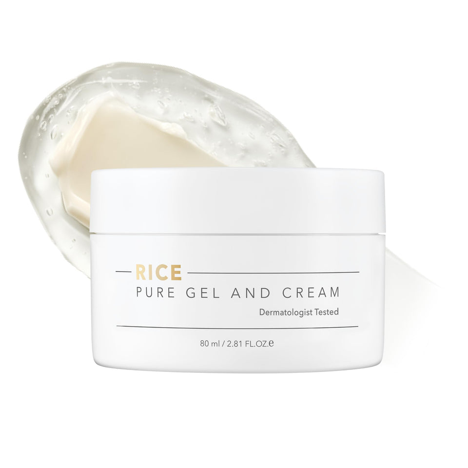 THANKYOU FARMER Rice Pure Gel close-up bottle shows a lightweight soothing texture for irritated skin.