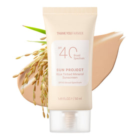 THANKYOU FARMER Sun Project bottle front shows tinted mineral sunscreen for daily protection.