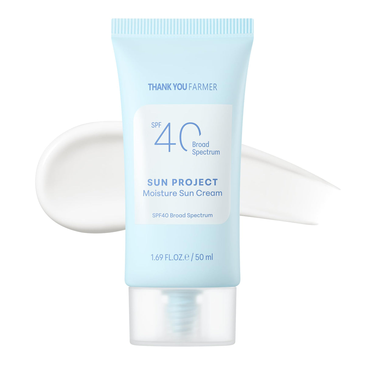 THANKYOU FARMER Sun Project Moisture Sun Cream bottle showing easy daily application and protection