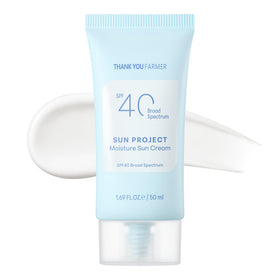 THANKYOU FARMER Sun Project Moisture Sun Cream bottle showing easy daily application and protection