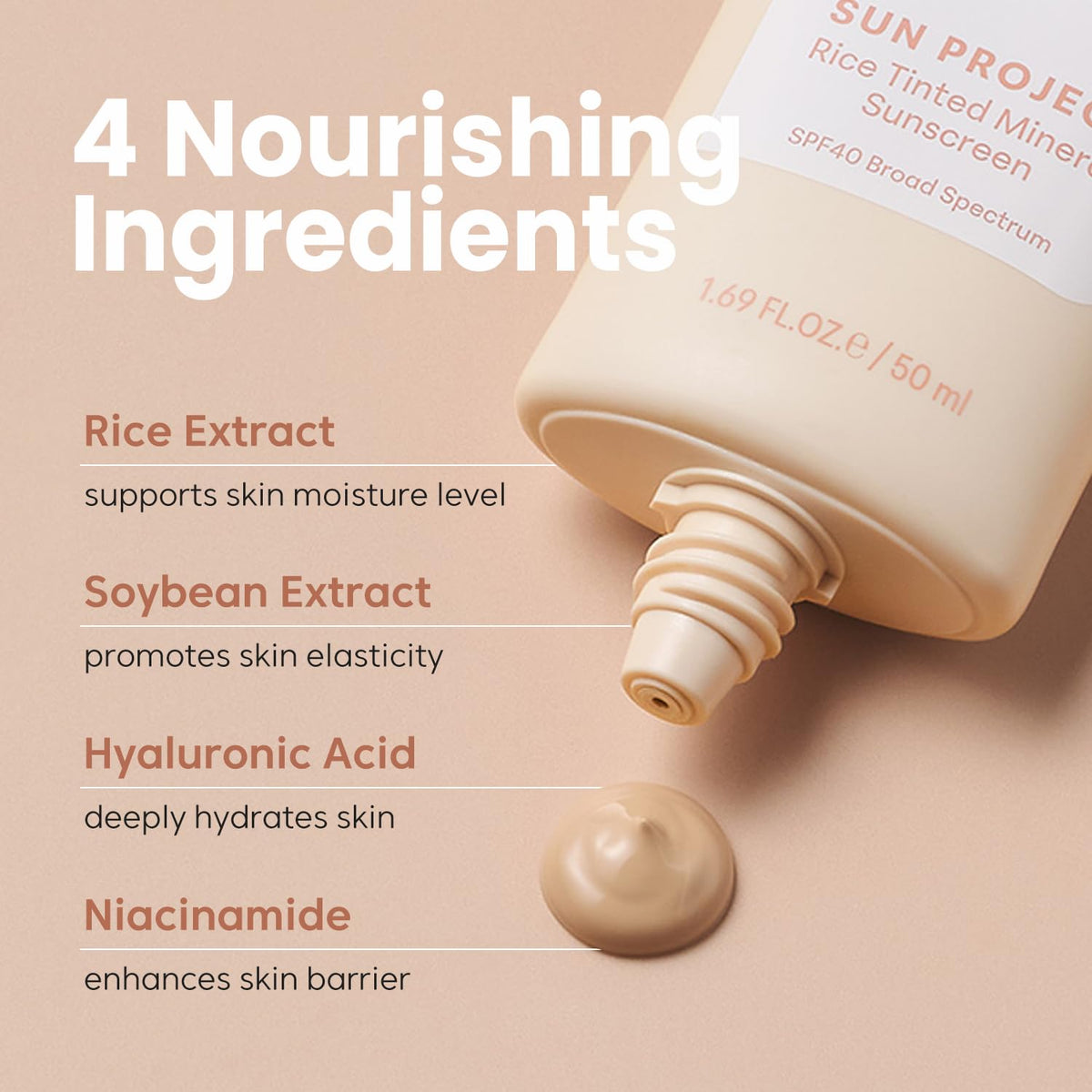 Rice extract imagery accompanies THANKYOU FARMER Sun Project for even skin tone.