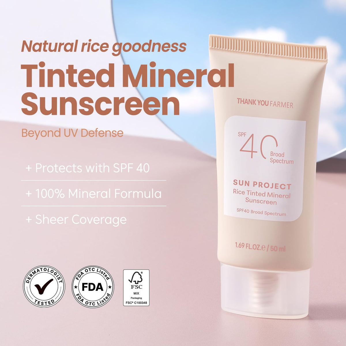 THANKYOU FARMER Sun Project tinted swatch on hand demonstrates natural coverage.