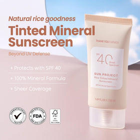 THANKYOU FARMER Sun Project tinted swatch on hand demonstrates natural coverage.