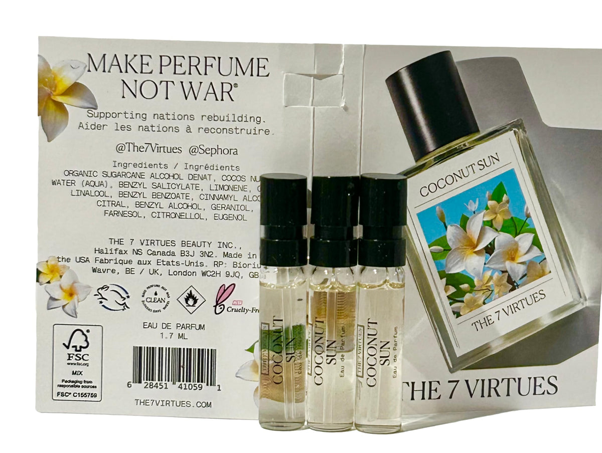 The 7 Virtues Coconut Sun outer box, ready for gifting.