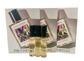 The 7 Virtues Vanilla Woods sample spray for travel and scent testing.