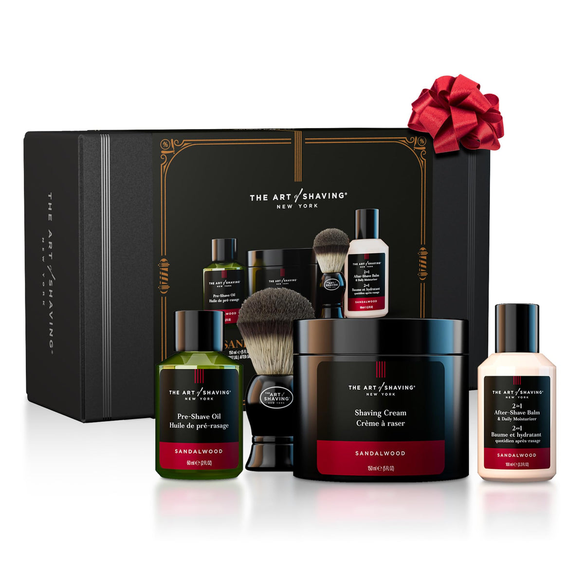 The Art of Shaving Sandalwood kit packaging showcases gift-ready presentation for a refined grooming ritual.