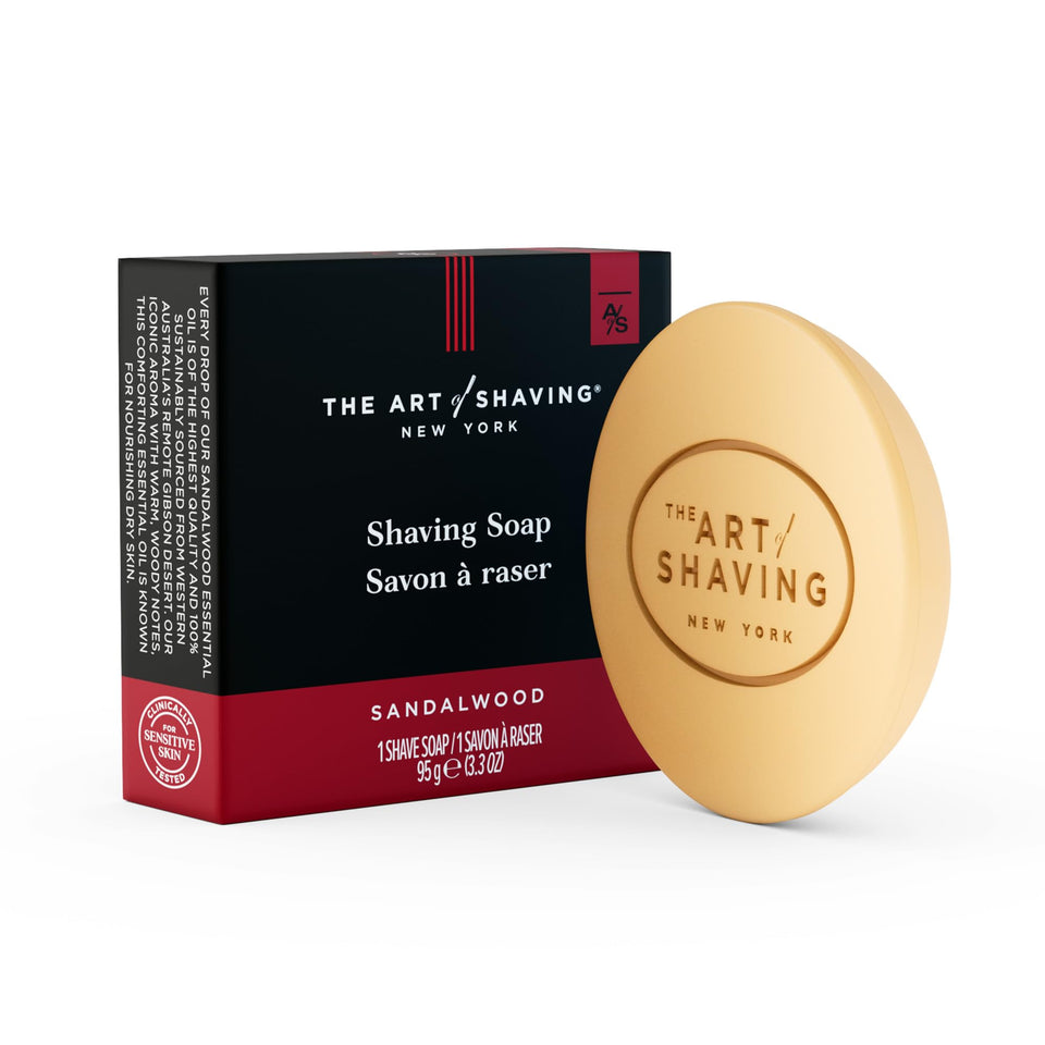 The Art of Shaving sandalwood shave soap refill creates rich lather for smooth shave.