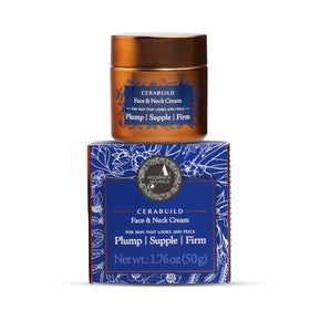 The Ayurveda Experience Cerabuild cream jar demonstrates rich hydration for mature skin.