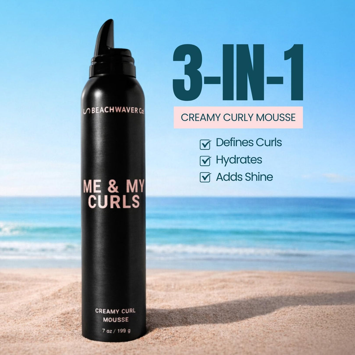 Comparative shot showing shine and texture on beach-ready curls.