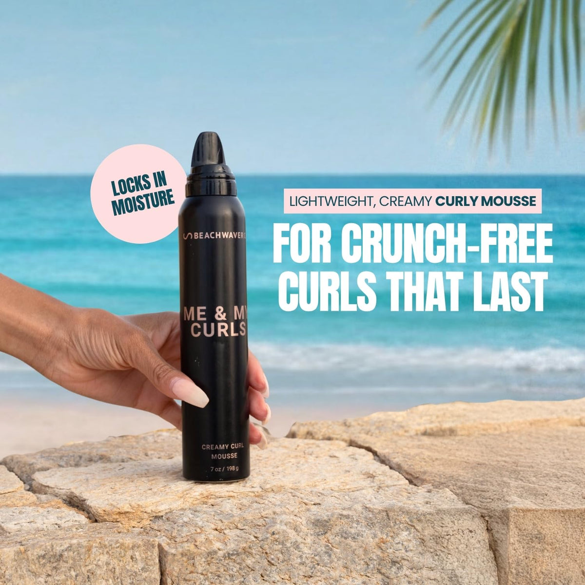 Beach scene with Bondi-inspired vibe and curl-friendly styling routine.