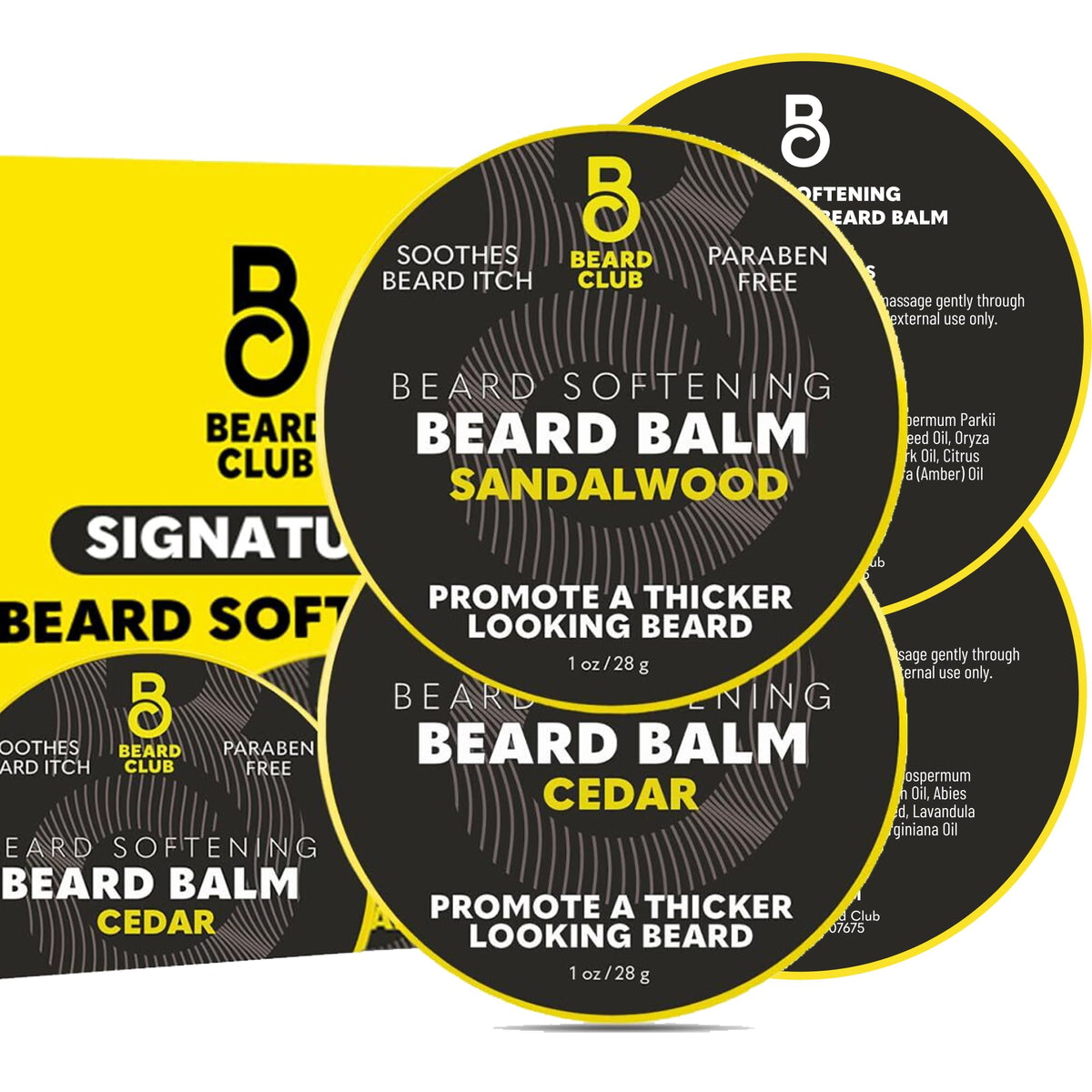 The Beard Club Cedar & Sandalwood beard balm bottle and label