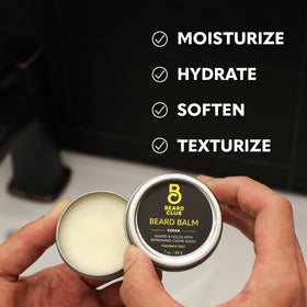 The Beard Club balm tin packaging on display