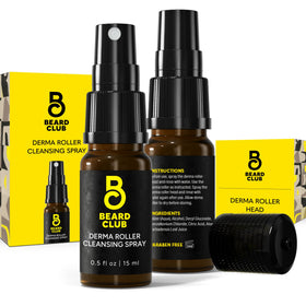 The Beard Club derma roller replacement head close-up showing 0.3mm titanium needles for precise use.