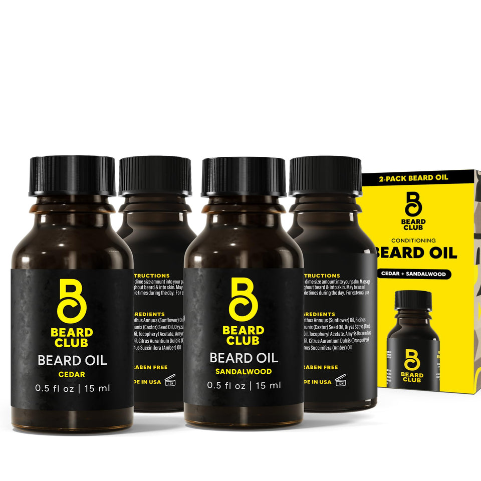 The Beard Club Cedar oil bottle for lasting beard hydration.
