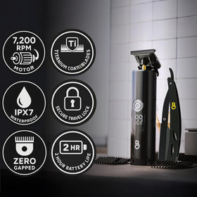 The Beard Club LED display trimmer shows battery life at a glance for quick grooming