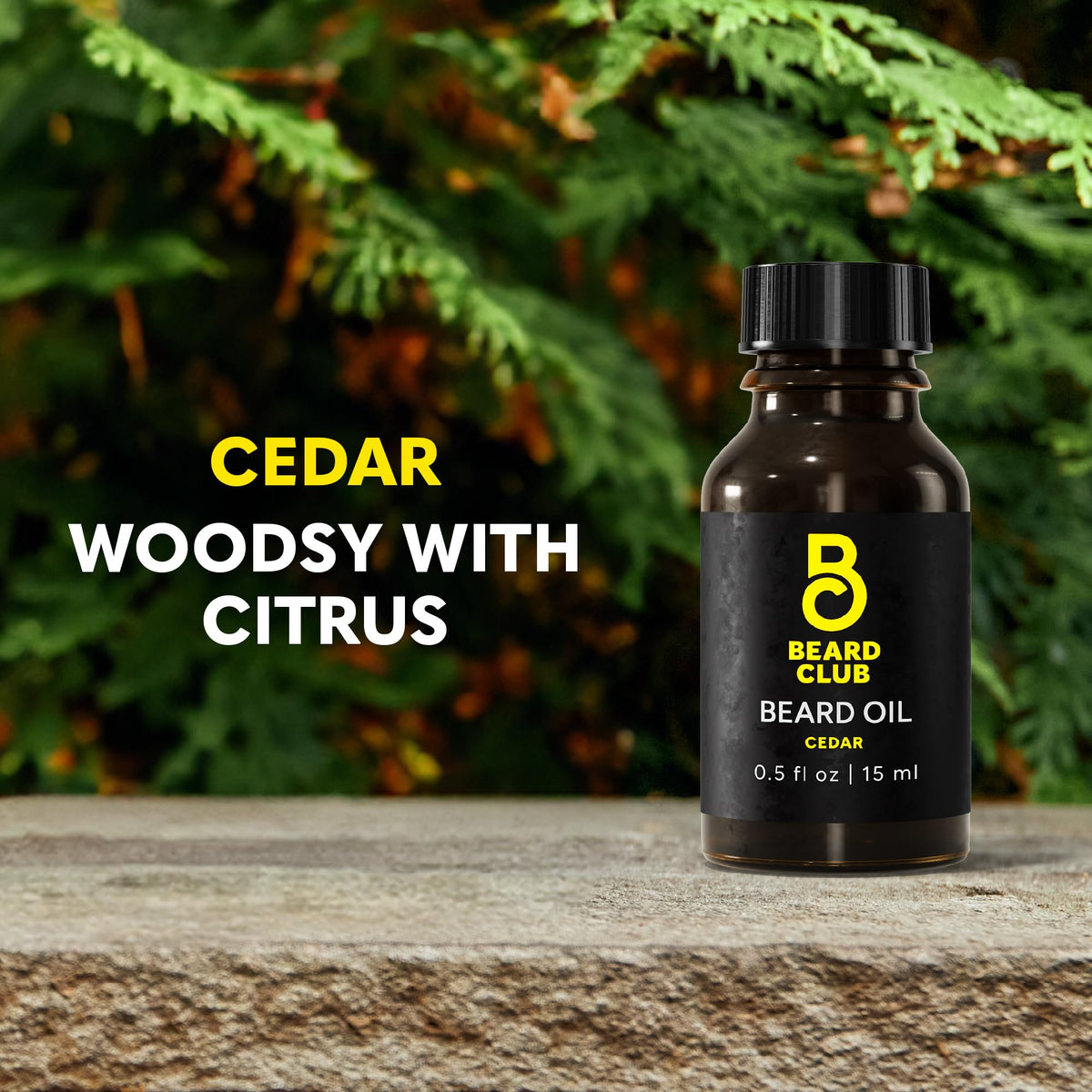 Natural ingredients close-up featuring cedar, fir needle, and rice bran oils.