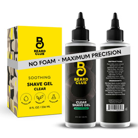 The Beard Club premium shaving gel in clear jar for precise beard lines