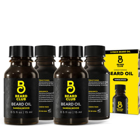 The Beard Club sandalwood beard oil bottle close-up for deep hydration