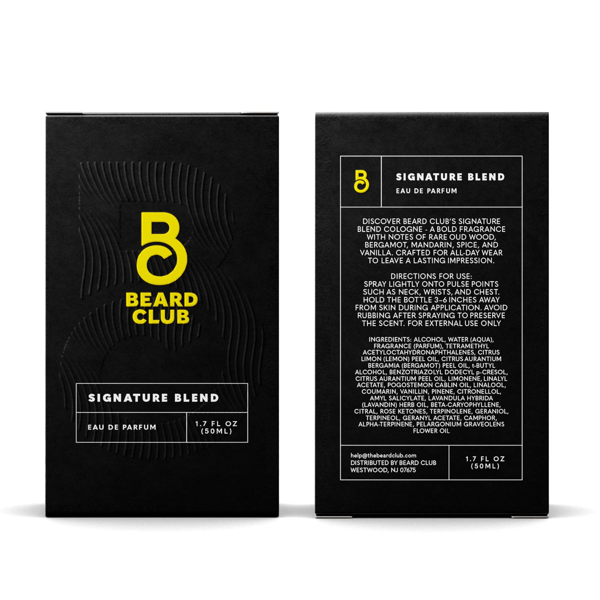 The Beard Club Signature Blend amber-hued bottle hints at vanilla notes.