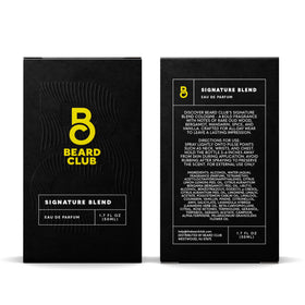 The Beard Club Signature Blend amber-hued bottle hints at vanilla notes.