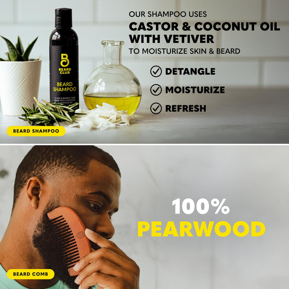 The Beard Club Beard Shampoo and Comb for clean, detangled beard care.