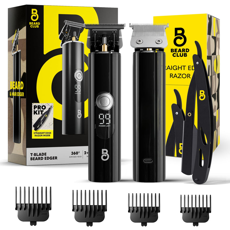 The Beard Club zero-gap T-blade trimmer for crisp lines and fades for a sharp look