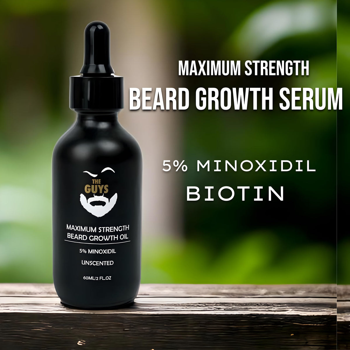 The Beard Guys minoxidil serum pump shown for precise dispensing.
