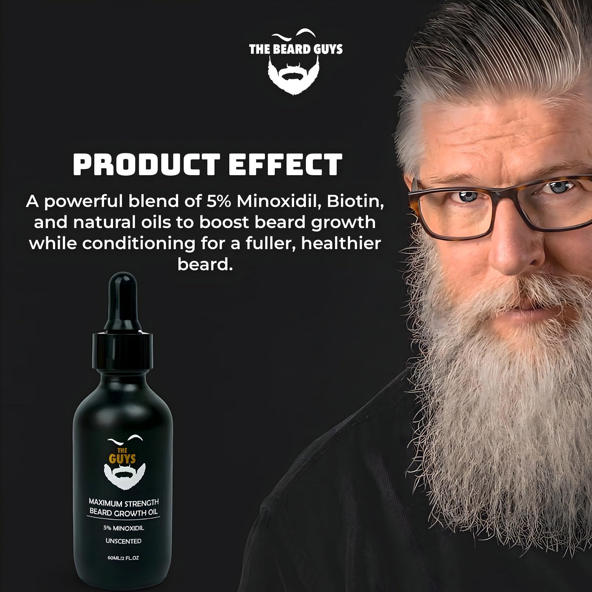 The Beard Guys packaging displays the rich oil blend for grooming.
